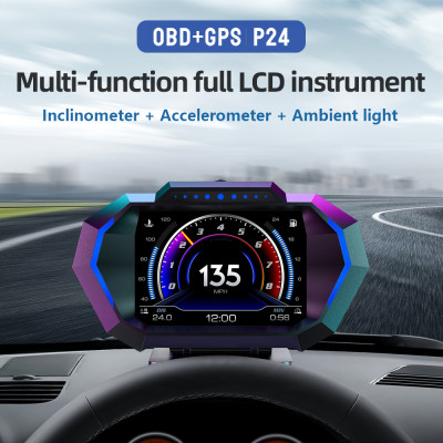 IKY OBD + GPS HUD P24 Car OBD Head Up Display HUD on Board Computer Digital Speedometer Water Temp Fuel Consumption Slope Meter