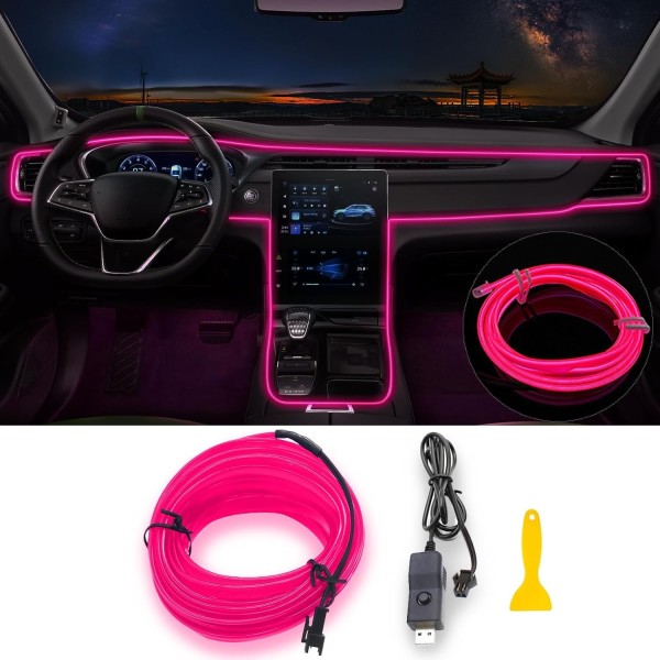 IKY New Interior Car LED Strip Lights, 196.85inch USB Neon Ambient Lighting Kits with Switch for Car Inside Decorations No Noise