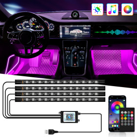 IKY Car Interior Light Ambient Light with USB Cigarette Decorative Lamps RGB Car Footwell Light with Remote/Voice Control