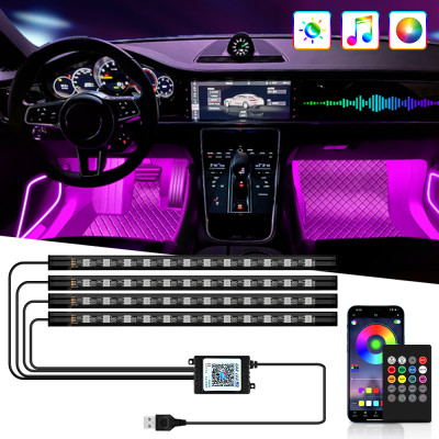IKY Car Interior Light Ambient Light with USB Cigarette Decorative Lamps RGB Car Footwell Light with Remote/Voice Control