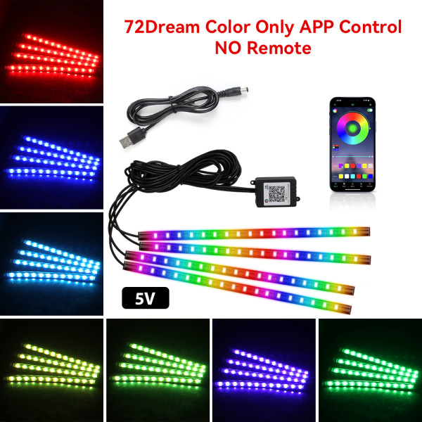 IKY Car Interior Light Ambient Light with USB Cigarette Decorative Lamps RGB Car Footwell Light with Remote/Voice Control