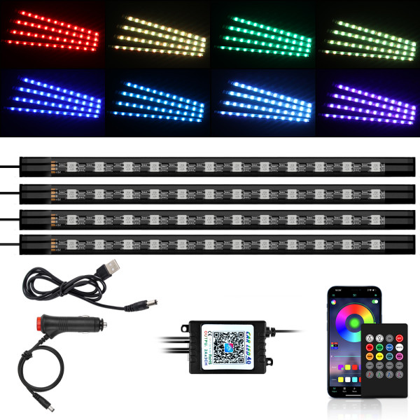 IKY Car Interior Light Ambient Light with USB Cigarette Decorative Lamps RGB Car Footwell Light with Remote/Voice Control