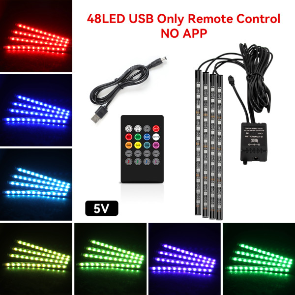 IKY Car Interior Light Ambient Light with USB Cigarette Decorative Lamps RGB Car Footwell Light with Remote/Voice Control