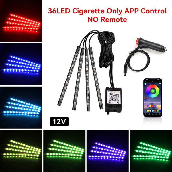 IKY Car Interior Light Ambient Light with USB Cigarette Decorative Lamps RGB Car Footwell Light with Remote/Voice Control