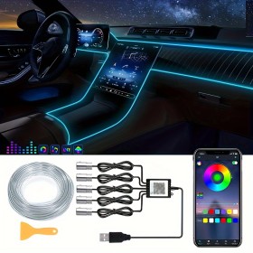 IKY Flexible EL Wire Lights With App Control Ambient Atmosphere Strip Light Decorative Lamps 12V Car Interior Neon RGB Led Strip