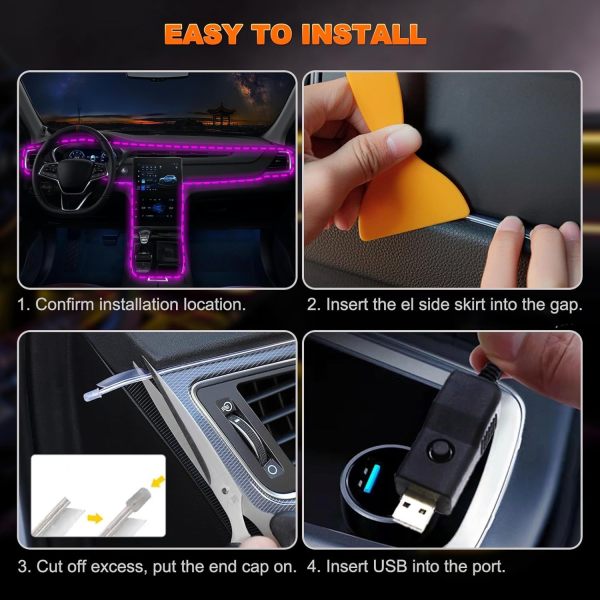 IKY New Interior Car LED Strip Lights, 196.85inch USB Neon Ambient Lighting Kits with Switch for Car Inside Decorations No Noise