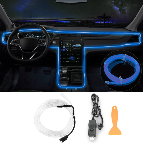IKY New Interior Car LED Strip Lights, 196.85inch USB Neon Ambient Lighting Kits with Switch for Car Inside Decorations No Noise