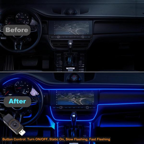IKY New Interior Car LED Strip Lights, 196.85inch USB Neon Ambient Lighting Kits with Switch for Car Inside Decorations No Noise