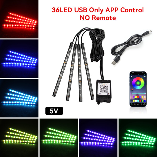 IKY Car Interior Light Ambient Light with USB Cigarette Decorative Lamps RGB Car Footwell Light with Remote/Voice Control