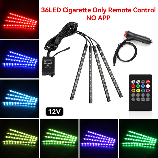 IKY Car Interior Light Ambient Light with USB Cigarette Decorative Lamps RGB Car Footwell Light with Remote/Voice Control