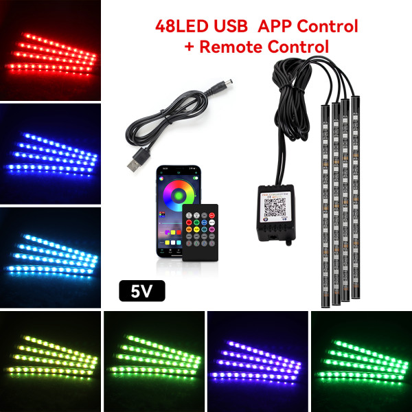 IKY Car Interior Light Ambient Light with USB Cigarette Decorative Lamps RGB Car Footwell Light with Remote/Voice Control