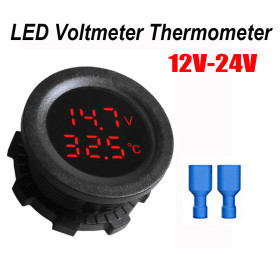 IKY Car Round Temperature Voltmeter 12-24V Auto Voltage Meter Display Digital Measurement for Car Motorcycle Boat Thermometer