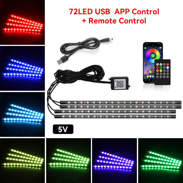 IKY Car Interior Light Ambient Light with USB Cigarette Decorative Lamps RGB Car Footwell Light with Remote/Voice Control