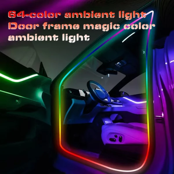 IKY RGB LED Car Ambient Light Strip, 64-Color Music Sync Interior Door Frame Lights, Bluetooth/App/Remote Control, 8 Modes, 3.5M/4M