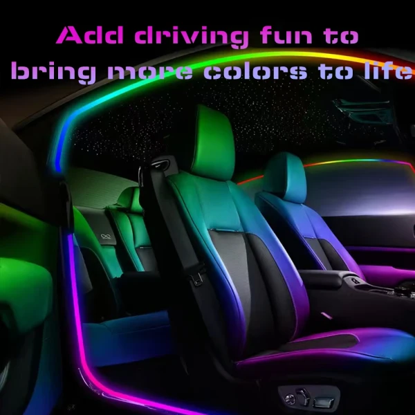 IKY RGB LED Car Ambient Light Strip, 64-Color Music Sync Interior Door Frame Lights, Bluetooth/App/Remote Control, 8 Modes, 3.5M/4M