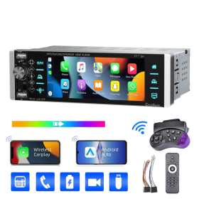 ESSGOO Single DIN Car Stereo Head Unit Wireless Carplay Android Auto 5  HD Touch Screen Bluetooth USB AUX-IN TF FM MP5 Player