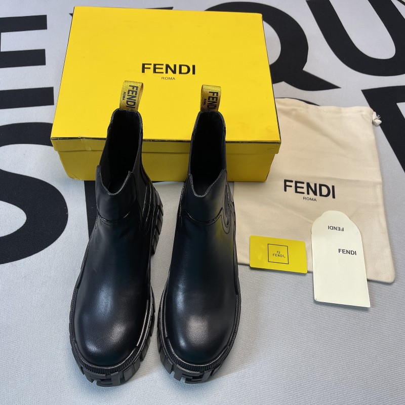 Fendi Force Black Leather Chelsea Boots(Female)-054