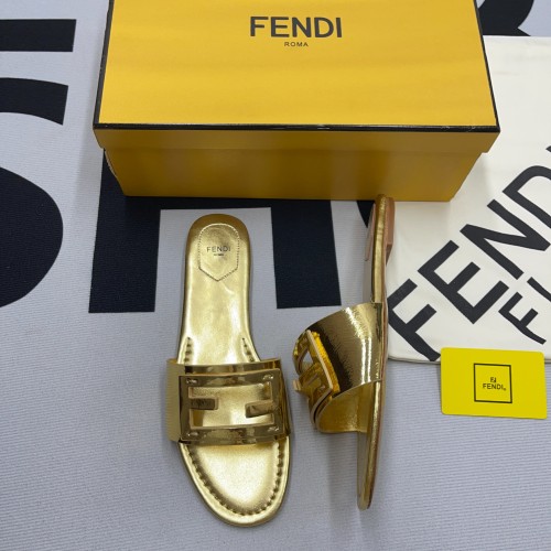 Baguette Gold Leather Slides(Female)-082