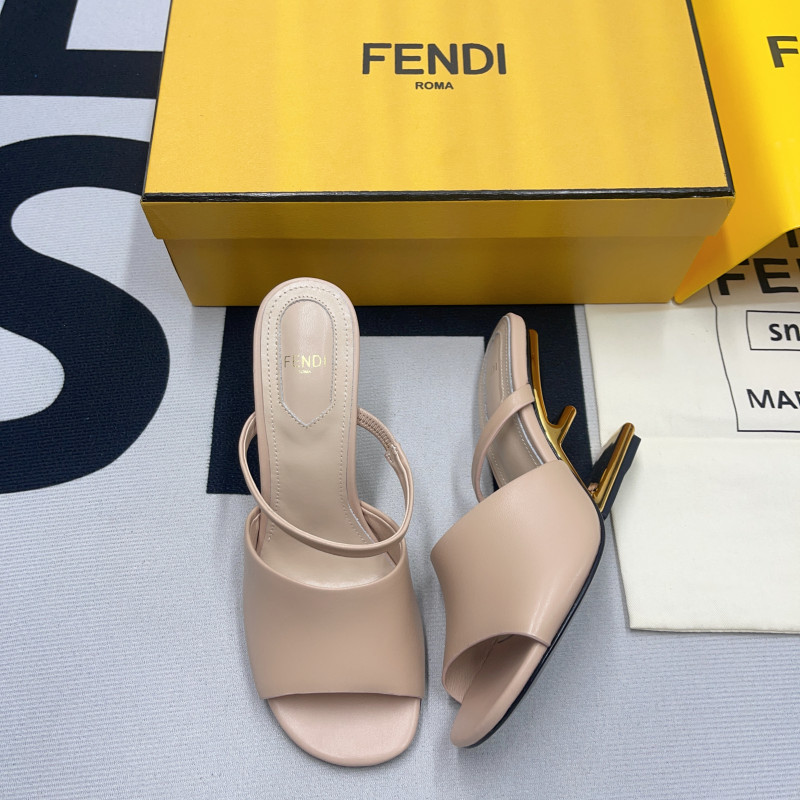 Fendi First Pink Leather High-Heeled Sandals(Female)-083