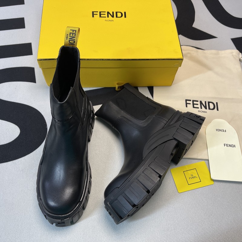 Fendi Force Black Leather Chelsea Boots(Female)-054