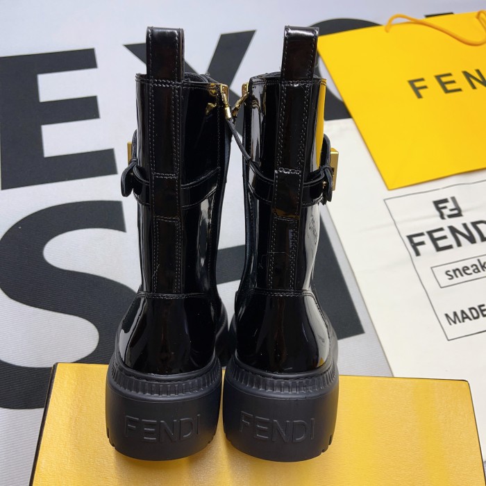 Fendigraphy Black Leather Biker Boots(Female)-054