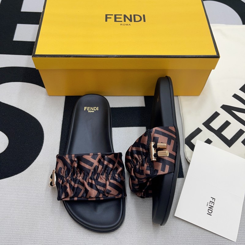 Fendi Feel Brown Satin Slides(Female)-003
