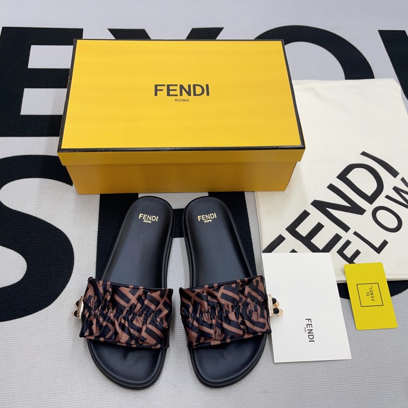 Fendi Feel Brown Satin Slides(Female)-003