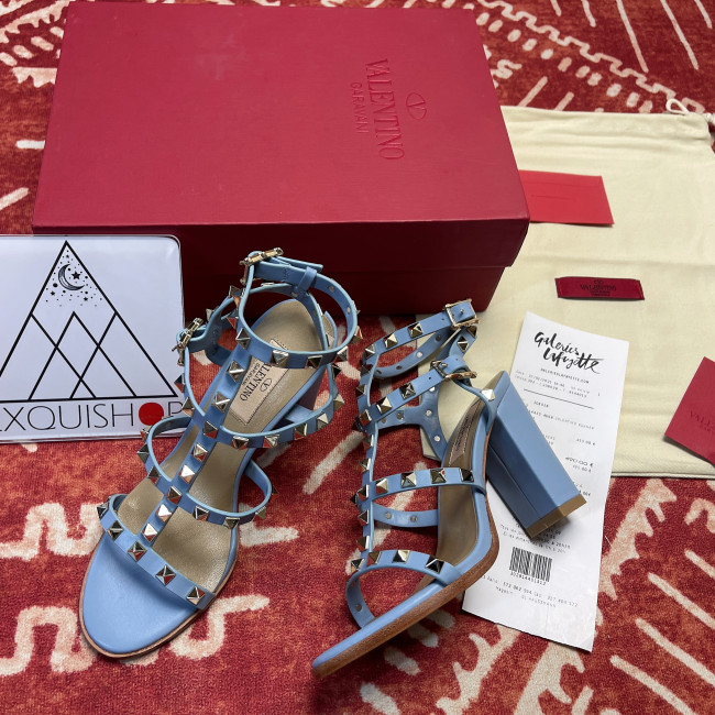 Rockstud Calfskin Ankle Strap Sandal(Female)