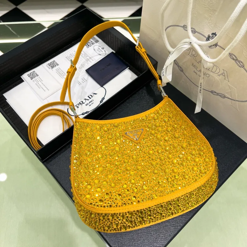 Prada Cleo Satin Bag with Crystals(22*18*4cm)-088