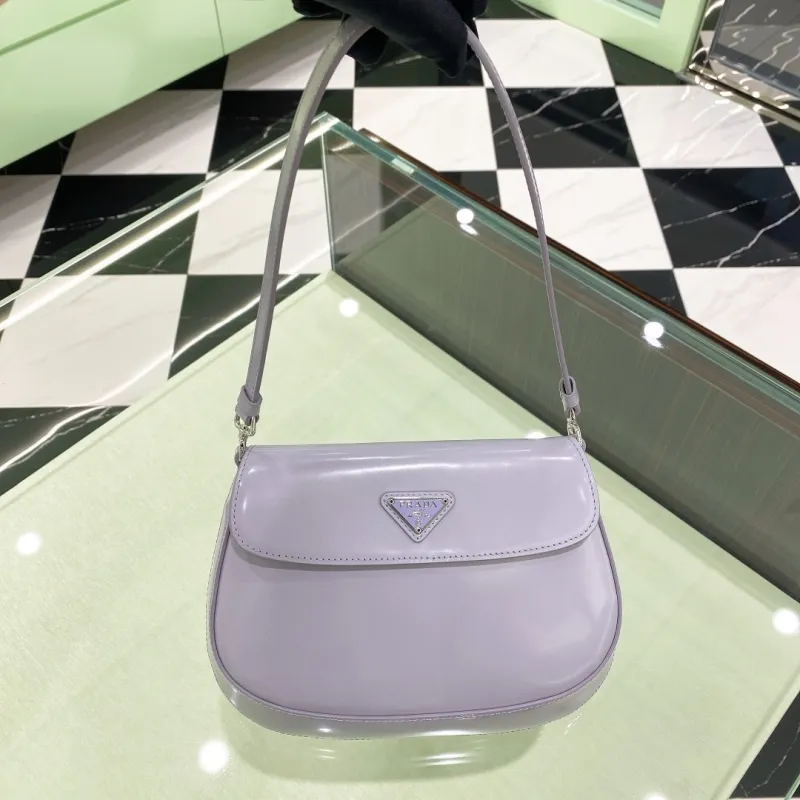 Prada Cleo Brushed Leather Shoulder Bag with Flap(22*15*4cm)-087