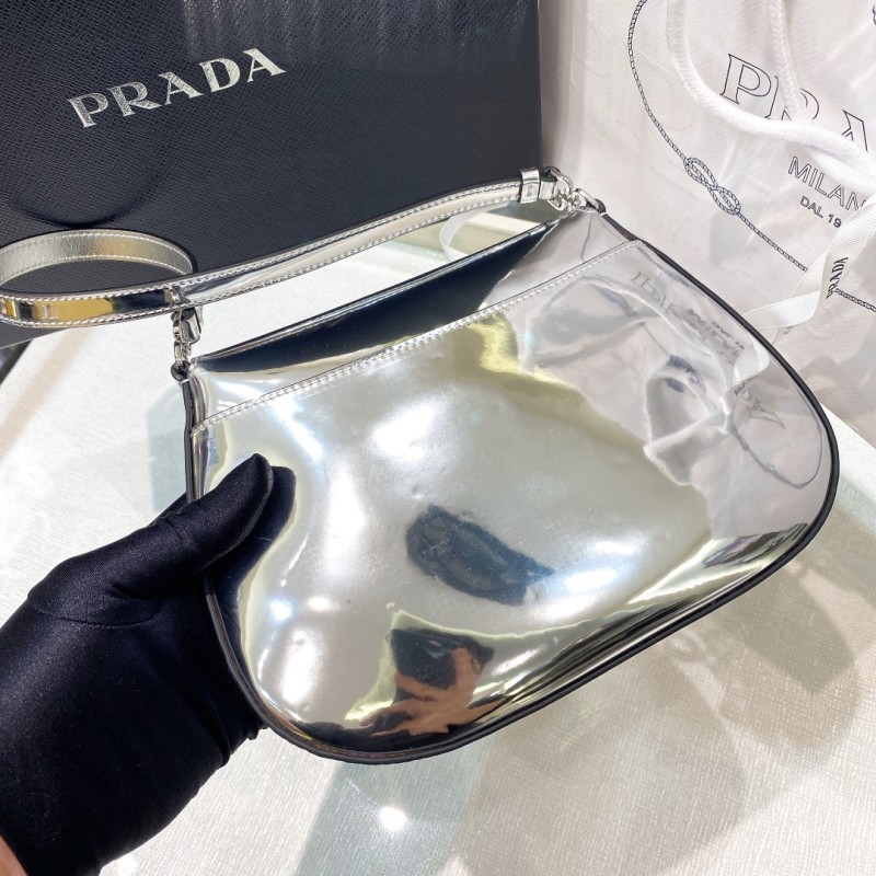 Prada Cleo Brushed Leather Shoulder Bag with Flap(22*15*4cm)-087 