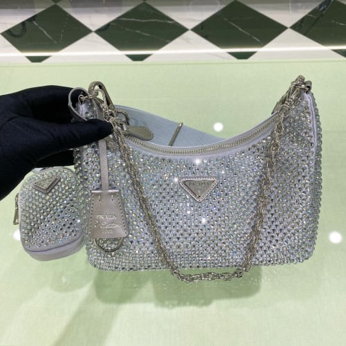 Prada Re-Edition 2005 Satin Bag with Crystals(22*18*6.5cm)-088