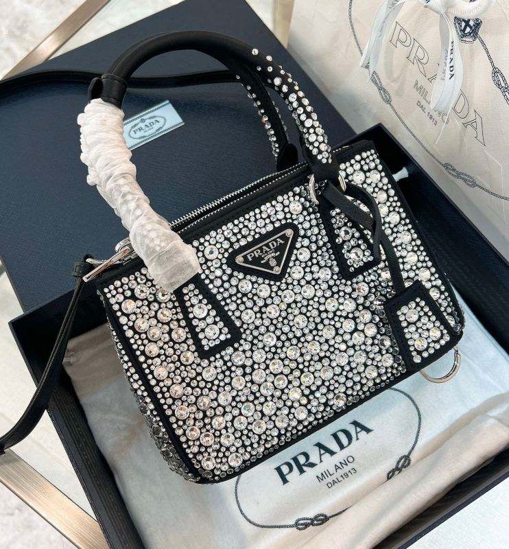 Prada Galleria Satin Mini-Bag with Crystals(20*14*9cm)-0821