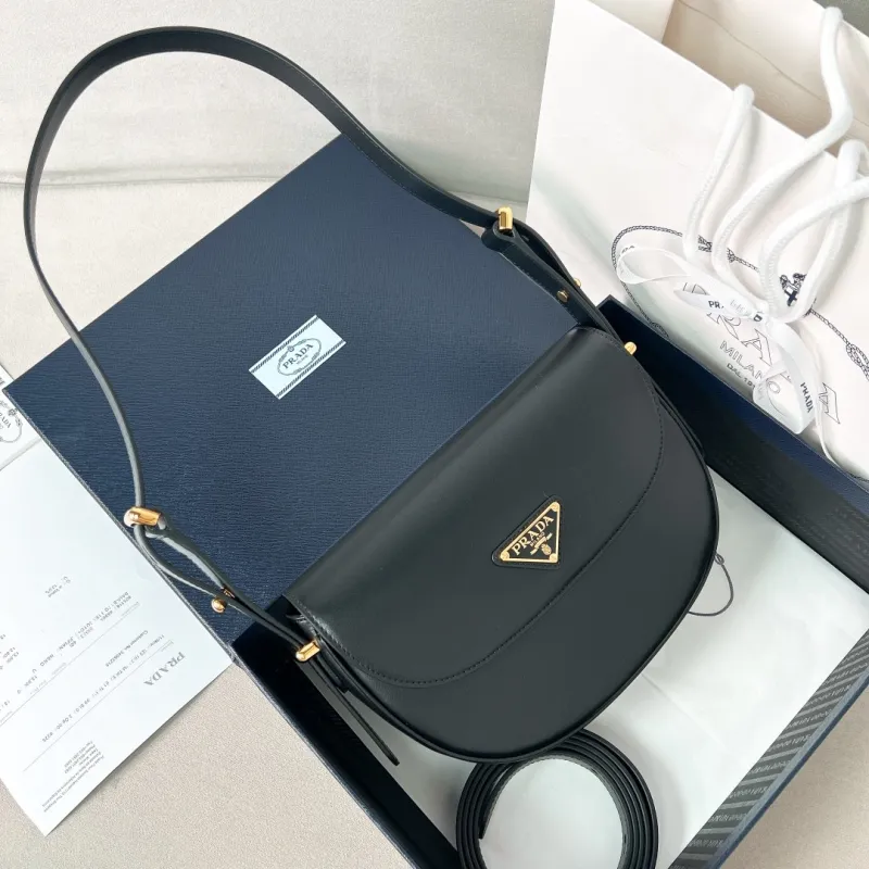 Prada Arqué Leather Shoulder Bag with Flap(23*12*6cm)-089