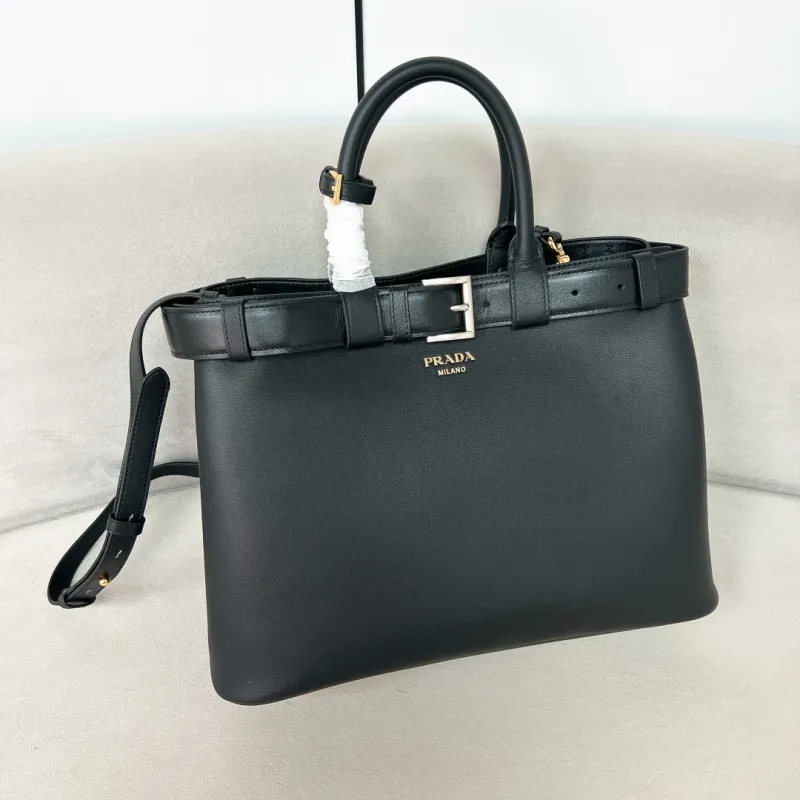 Prada Buckle Large Leather Handbag with Belt (37*27*14cm)-0841
