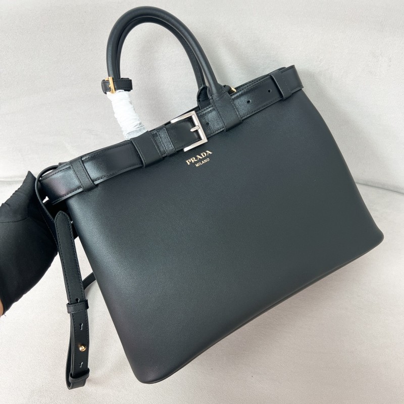 Prada Buckle Large Leather Handbag with Belt (37*27*14cm)-0841