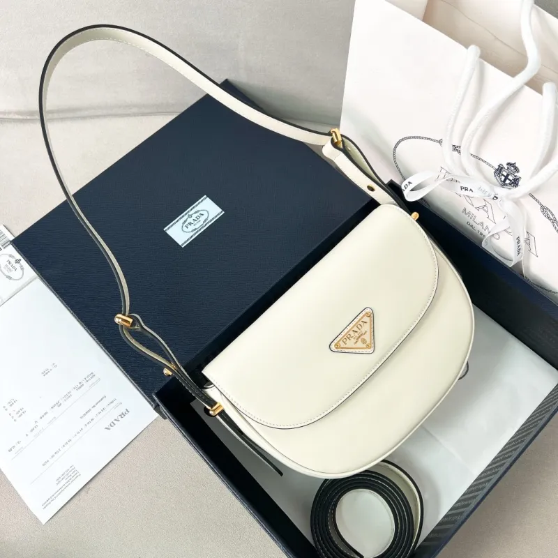 Prada Arqué Leather Shoulder Bag with Flap(23*12*6cm)-089