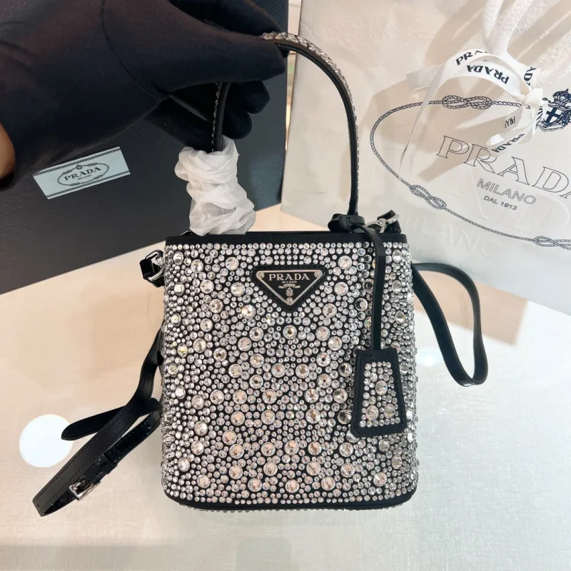 Prada Panier Satin Bag with Crystals(16*15*9.5cm)-0811