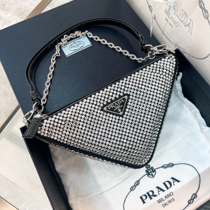 Prada Triangle Satin Mini-Bag with Crystals(14*6cm)-089