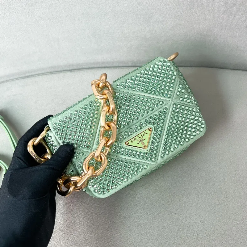 Prada System Satin Shoulder Bag with Crystals(17*11.5*6cm)-0801