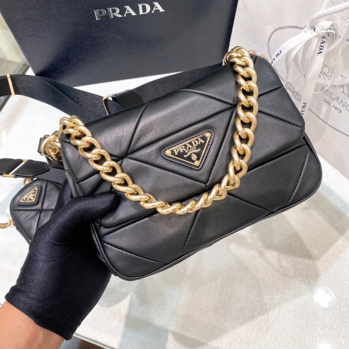 Prada System Padded Nappa-Leather Shoulder Bag(20*14*7cm)-0801