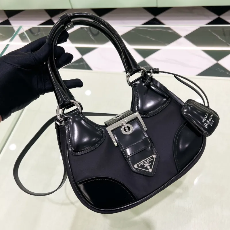 Prada Moon Re-Nylon and Brushed Leather Bag(22*16*7cm)-088