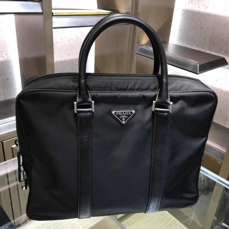 Re-Nylon and Saffiano Leather Briefcase(36*28*8cm)-0011