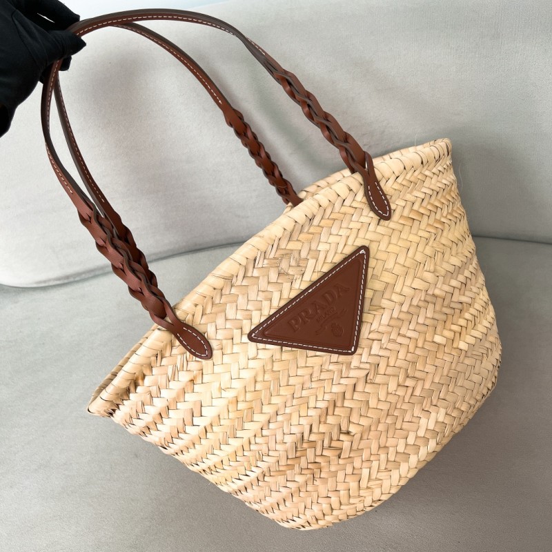 Woven Palmito and Leather Shopping Bag(25*25*18cm)-0811