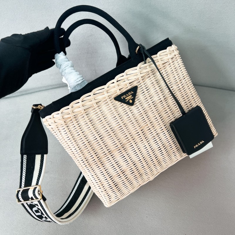 Wicker and Leather Handle Bag(26*19*12cm)-0811