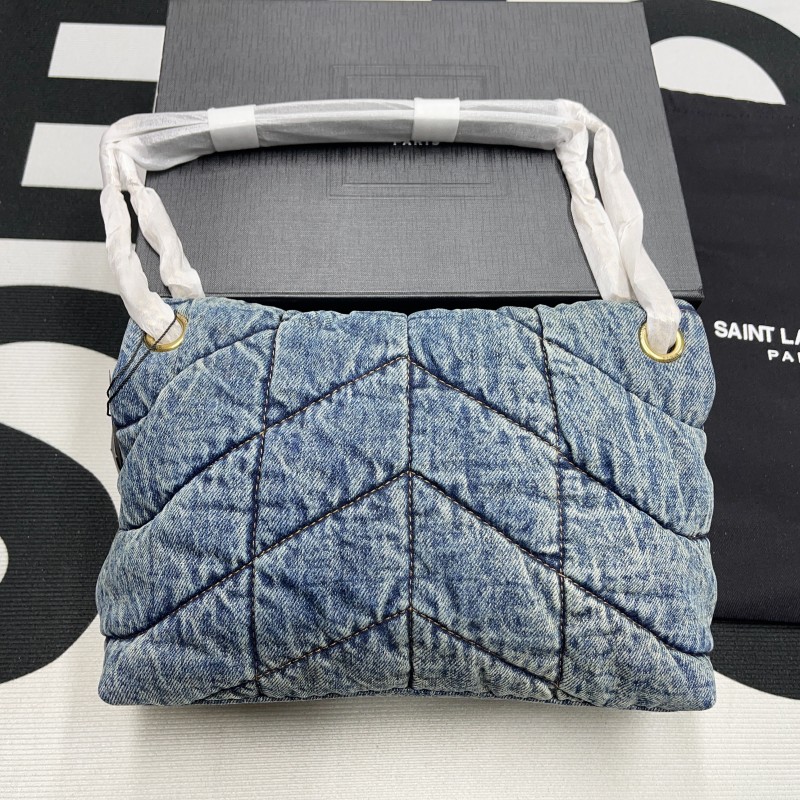 PUFFER Medium in Suede and Denim(35*23*13.5cm)-009