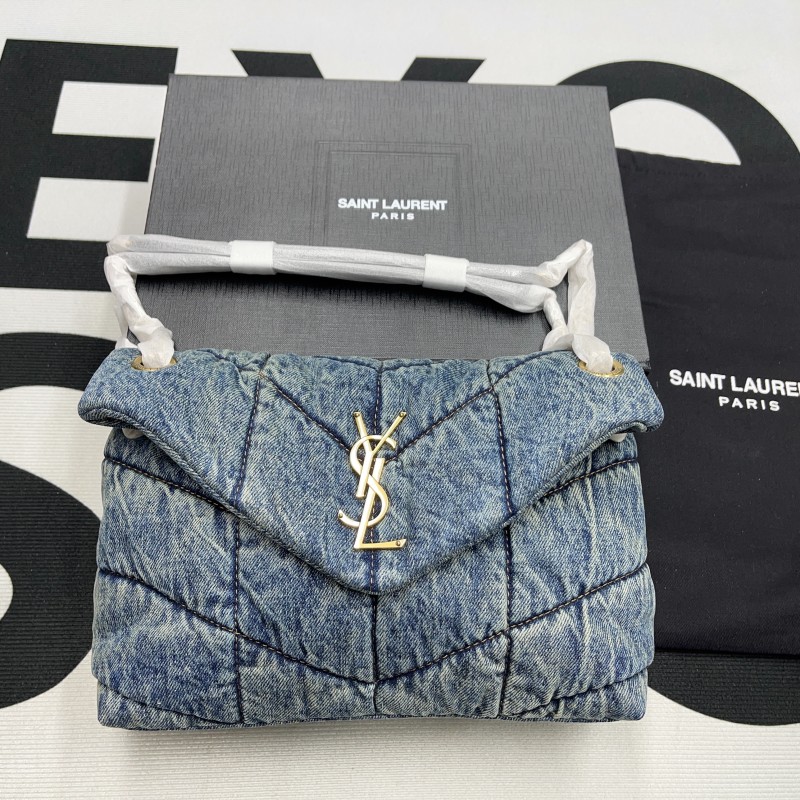 PUFFER Medium in Suede and Denim(35*23*13.5cm)-009