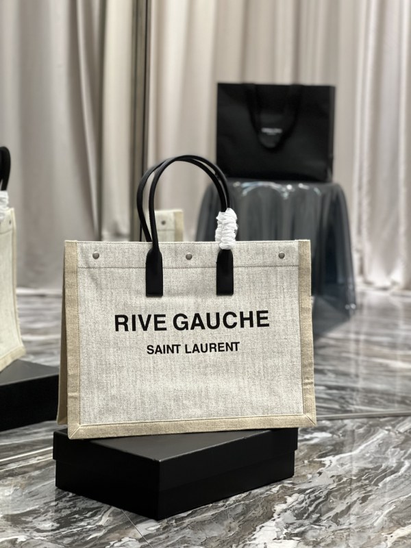 RIVE GAUCHE Large Tote Bag in Printed Canvas and Leather(48*36*16cm)-086