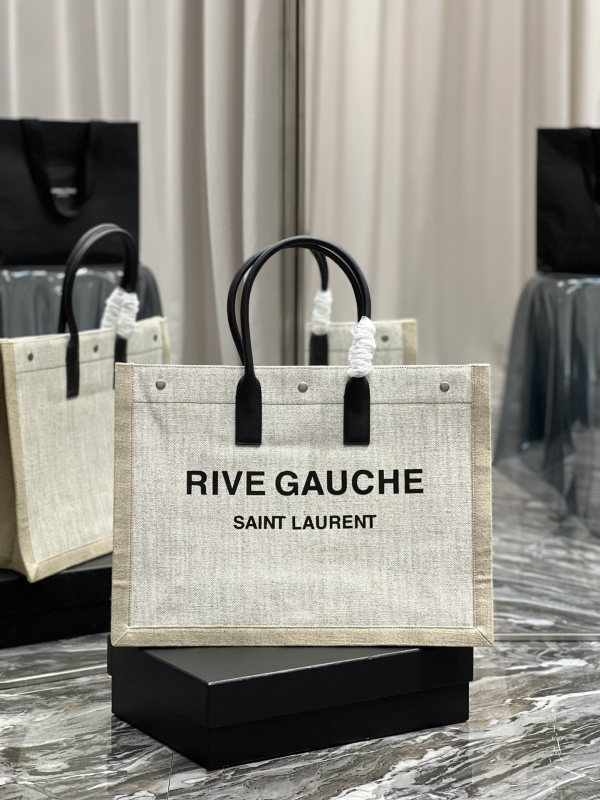 RIVE GAUCHE Large Tote Bag in Printed Canvas and Leather(48*36*16cm)-086