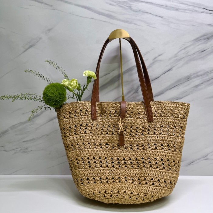 Panier Medium in Raffia and Vegetable-Tanned Leather(44*20*21cm)-088